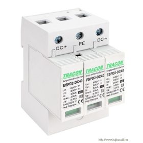  TRACON ESPD2-DC40-600 T2 DC típusú túlfeszültség levezető, cserélhető betéttel Ucpv: 800V; In:20kA; Imax:40kA; Up:2,6kV