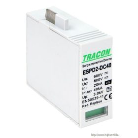   TRACON ESPD2-DC40-600VG T2 DC típusú VG túlfeszültséglevezető betét 600V Ucpv: 800V; In:20kA; Imax:40kA; Up:2,6kV; Var+GTD