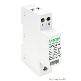   TRACON ESPD2+3-40-1+1P T2+T3 AC típusú túlfeszültséglevezető, egybeépített Uc:275V; In:20kA; Imax40kA; Uoc:10kV; Up:1,3/1,5kV; 1+1P