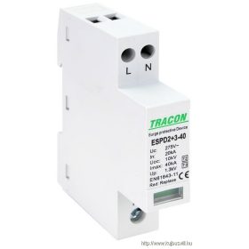   TRACON ESPD2+3-40-2P T2+T3 AC típusú túlfeszültséglevezető, egybeépített Uc:275V; In:20kA; Imax40kA; Uoc:10kV; Up:1,3kV; 2P