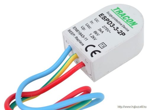 ESPD3-3-2P T3 AC típusú túlfeszültség levezető, szerelvénydobozba Uc:275V; In:3kA; Uoc:6kV; Up:1,2kV; 2P; BEEP