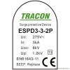 ESPD3-3-2P T3 AC típusú túlfeszültség levezető, szerelvénydobozba Uc:275V; In:3kA; Uoc:6kV; Up:1,2kV; 2P; BEEP