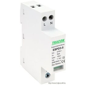   TRACON ESPD3-5-2P T3 AC típusú túlfeszültség levezető, egybeépített Uc:275V; In:5kA; Uoc:10kV; Up:1,2kV; 2P