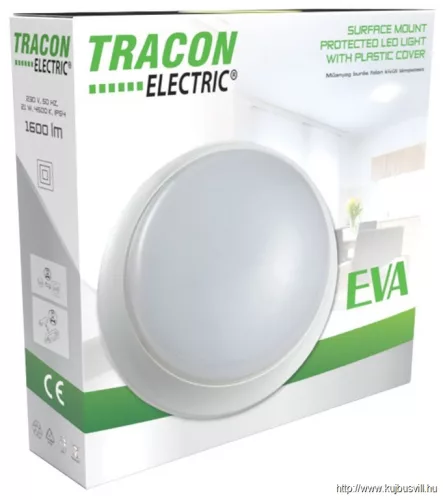 TRACON EVAS21NW Műanyag búrás falon kívüli LED világítótest mozgásérzékelővel 100-240V,21W,1600lm,4000K,1-8m,10s-12m,IP54,D=400mm,EEI=F