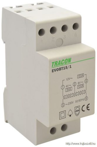 EVOBT15/1 Biztonsági (csengő) transzformátor 230V/4-8-12V AC, Psmax.:15VA, Is:1,25A