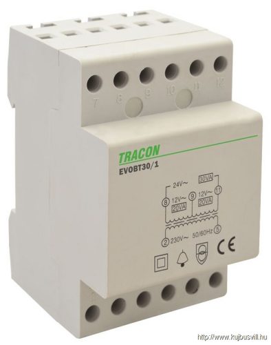 EVOBT30/1 Biztonsági (csengő) transzformátor 230V/12-12-24V AC, Psmax.:30VA, Is:1,25A