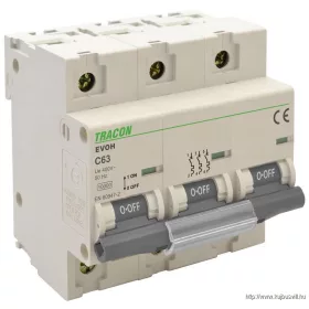   TRACON EVOH363 Kismegszakító, nagyáramú, 3 pólus, C karakterisztika 63A, 3P,10kA