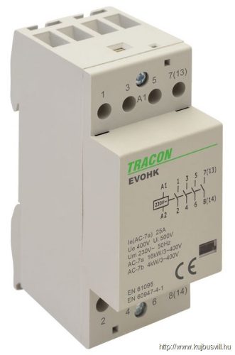 EVOHK4-25-24 Installációs kontaktor 24V, 50Hz, 2 Mod, 4×NO, AC1/AC7a, 25A,