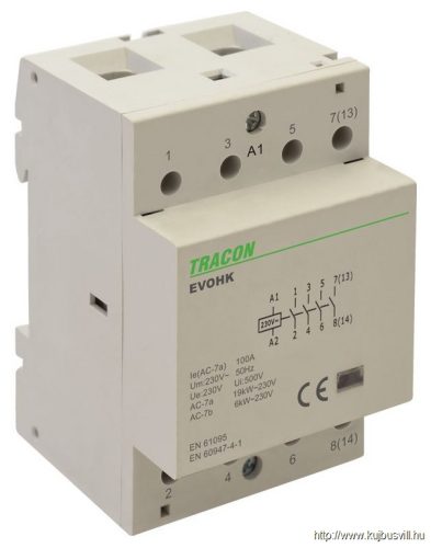 EVOHK4-40 Installációs kontaktor 230V, 50Hz, 3 Mod, 4×NO, AC1/AC7a, 40A,