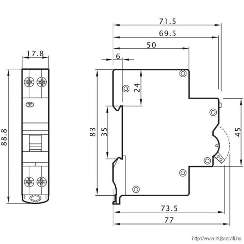 EVOKEB4003 Kombinált védőkapcsoló, elektronikus, 2P, 1 modul, B kar. B40, 30mA, 6kA, AC,