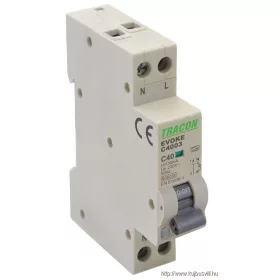  TRACON EVOKEC4003 Kombinált védőkapcsoló, elektronikus, 2P, 1 modul, C kar. C40, 30mA, 6kA, AC,