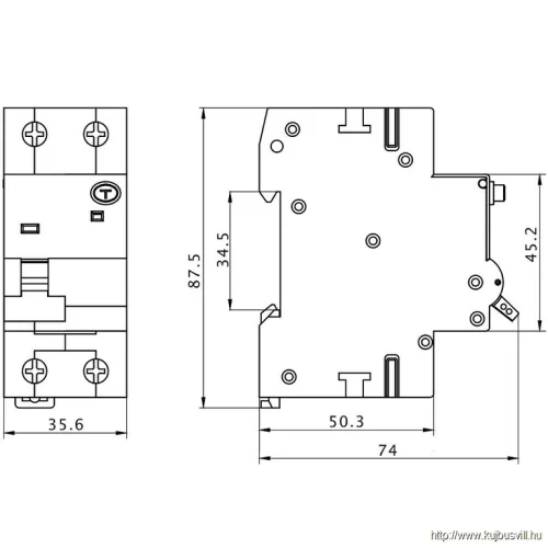 TRACON EVOKM2B603 Kombinált védőkapcsoló, 2P, 2modul, B karakterisztika 6A, 30 mA, 10kA, AC