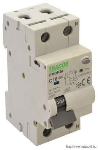 EVOKM2B6303 Kombinált védőkapcsoló, 2P, 2modul, B karakterisztika 63A, 30 mA, 10kA, AC