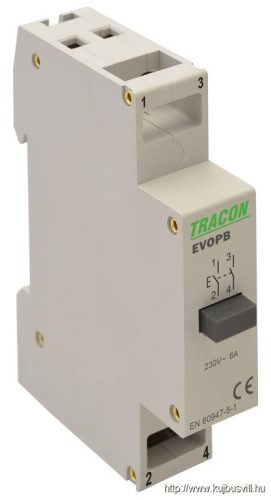 EVOPB Moduláris nyomógomb 230V, 50Hz, 2NO, Ith:16A, AC-14, Ie:6A