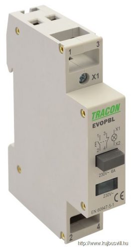 EVOPBL Moduláris nyomógomb, jelzőfénnyel 230V, 50Hz, 1NO+1NC, LED, Ith:16A, AC-14, Ie:6A