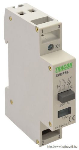 EVOPSL Moduláris nyomókapcsoló, jelzőfénnyel 230V, 50Hz, 1NO+1NC, LED, Ith:16A, AC-14, Ie:6A