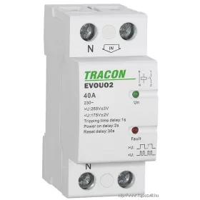   TRACON EVOUO2P63 Aut. visszakapcsoló fesz. növekedési/csökkenési relé AC230V,2P,63AU>:265V,U<:175V, Uon:2s, Trip:1s, Res:30s