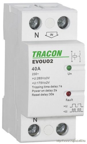 EVOUO2P63 Aut. visszakapcsoló fesz. növekedési/csökkenési relé AC230V,2P,63AU>:265V,U<:175V, Uon:2s, Trip:1s, Res:30s