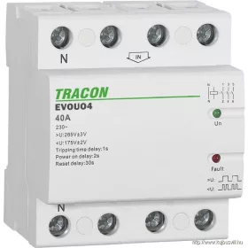   TRACON EVOUO4 Aut. visszakapcsoló fesz. növekedési/csökkenési relé AC230V,4P,40AU>:265V,U<:175V, Uon:2s, Trip:1s, Res:30s