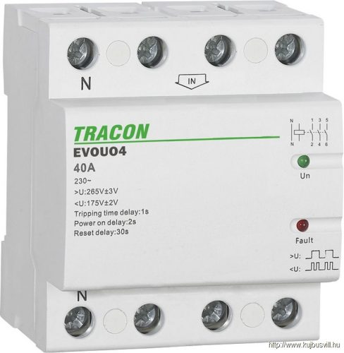 EVOUO4P63 Aut. visszakapcsoló fesz. növekedési/csökkenési relé AC230V,4P,63AU>:265V,U<:175V, Uon:2s, Trip:1s, Res:30s