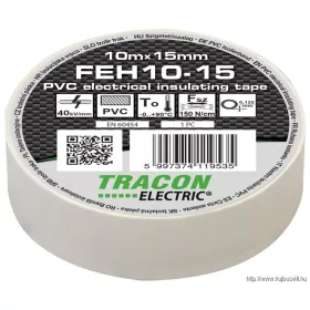   TRACON FEH10-15 Szigetelőszalag, fehér 10m×15mm, PVC, 0-90°C, 40kV/mm