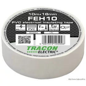   TRACON FEH10 Szigetelőszalag, fehér 10m×18mm, PVC, 0-90°C, 40kV/mm
