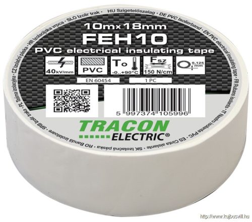 FEH10 Szigetelőszalag, fehér 10m×18mm, PVC, 0-90°C, 40kV/mm