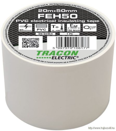 FEH50 Szigetelőszalag, fehér 20m×50mm, PVC, 0-90°C, 40kV/mm