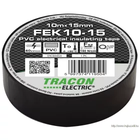   TRACON FEK10-15 Szigetelőszalag, fekete 10m×15mm, PVC, 0-90°C, 40kV/mm
