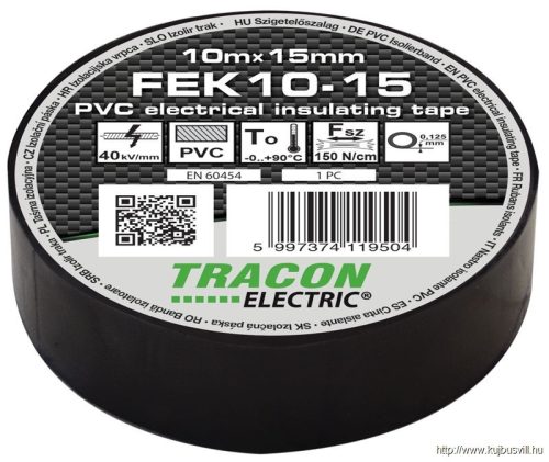 FEK10-15 Szigetelőszalag, fekete 10m×15mm, PVC, 0-90°C, 40kV/mm