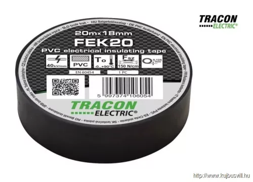 TRACON FEK20 Szigetelőszalag, fekete 20m×18mm, PVC, 0-90°C, 40kV/mm