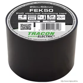  TRACON FEK50 Szigetelőszalag, fekete 20m×50mm, PVC, 0-90°C, 40kV/mm