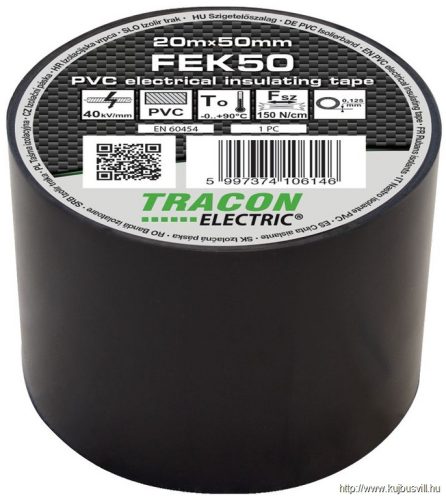 FEK50 Szigetelőszalag, fekete 20m×50mm, PVC, 0-90°C, 40kV/mm