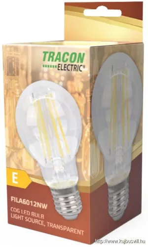 TRACON FILA6012WW COG LED gömb fényforrás, átlátszó 230 VAC, E27, 12W, 1530 lm, A60, 2700K, EEI=E