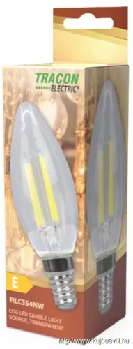 TRACON FILC354NW COG LED gyertya fényforrás, átlátszó 230 VAC, E14, 4W, 470 lm, C35, 4000K, EEI=E