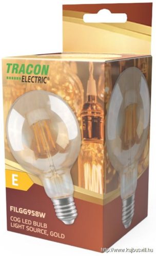 TRACON FILGG958W COG LED gömb fényforrás, arany 230 VAC, E27, 7W, 800 lm, G95, 2500K, EEI=E