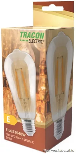 TRACON FILGST648W COG LED fényforrás, arany 230 VAC, E27, 8W, 800 lm, ST64, 2500K, EEI=F
