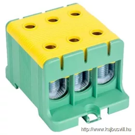   TRACON FLEAL-95/3ZS Főáramköri leágazó kapocs, sínre/felületre, zöld/sárga 16-95mm2, max. 1000VAC/1500VDC, max.245A