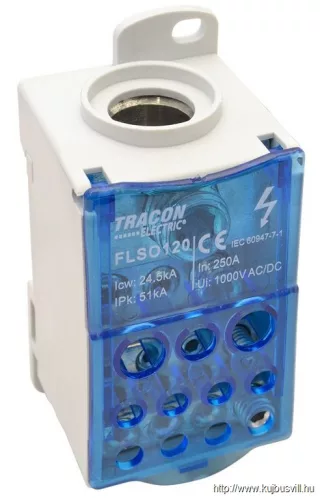 TRACON FLSO120 Fővezetéki leágazó sorkapocs nyitható fedéllel 1×120(95)mm2/5×25(16),4×16(10),2×35(25)mm2, 1000VAC/DC, 250A