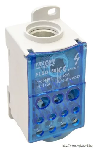TRACON FLSO150 Fővezetéki leágazó sorkapocs nyitható fedéllel 1×150(120)mm2/5×16(10),4×25(16),2×35(25)mm2, 1000VAC/DC,400A