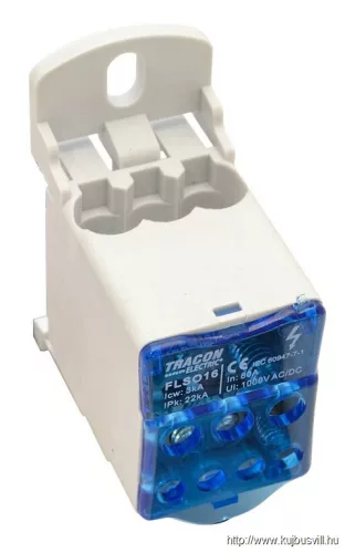 TRACON FLSO16 Fővezetéki leágazó sorkapocs nyitható fedéllel 3×16(16)mm2 / 4×10(6)mm2, 1000VAC/DC, 80A