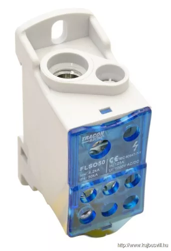 TRACON FLSO50 Fővezetéki leágazó sorkapocs nyitható fedéllel 1×50(35)mm2 / 6×25(16)mm2, 1000VAC/DC, 125A