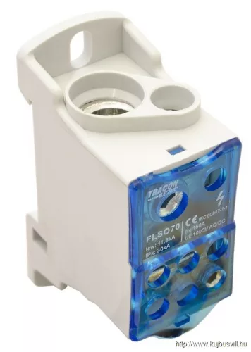 TRACON FLSO70 Fővezetéki leágazó sorkapocs nyitható fedéllel 1×70(50)mm2 / 6×25(16)mm2, 1000VAC/DC, 160A