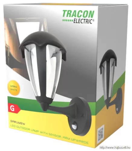 TRACON GARUM8W LED kültéri fali lámpa mozg.érz.álló kar 230 VAC, 50 Hz, 8 W, 550 lm, 3000 K, IP54, EEI=G