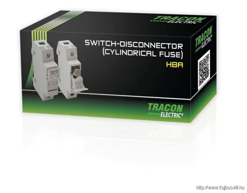 TRACON HBA-1P-32 Szakaszolókapcsoló-biztosító hengeres bizt.hoz, maszkolható 32A, 10x38mm; Un=230V/400V