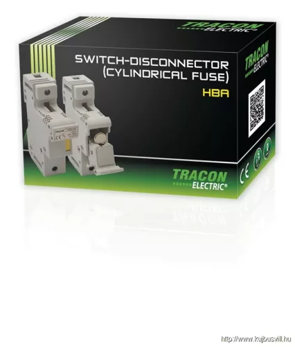 TRACON HBA-1P-50 Szakaszolókapcsoló-biztosító hengeres bizt.hoz, maszkolható 50A, 14x51mm; Un=230V/400V