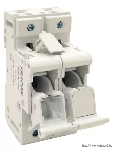 TRACON HBA-2P-50 Szakaszolókapcsoló-biztosítóhengeres bizt.hoz, maszkolható 50A, 14x51mm; Un=230V/400V