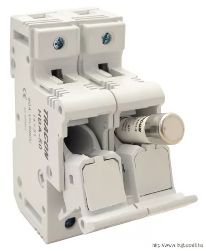 TRACON HBA-2P-50 Szakaszolókapcsoló-biztosítóhengeres bizt.hoz, maszkolható 50A, 14x51mm; Un=230V/400V