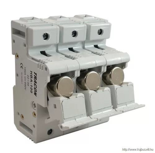 TRACON HBA-3P-100 Szakaszolókapcsoló-biztosítóhengeres bizt.hoz, maszkolható 100A, 22x58mm; Un=230V/400V
