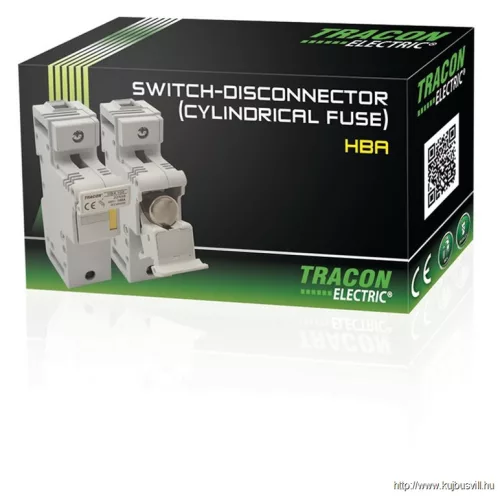 TRACON HBA-3P-100 Szakaszolókapcsoló-biztosítóhengeres bizt.hoz, maszkolható 100A, 22x58mm; Un=230V/400V